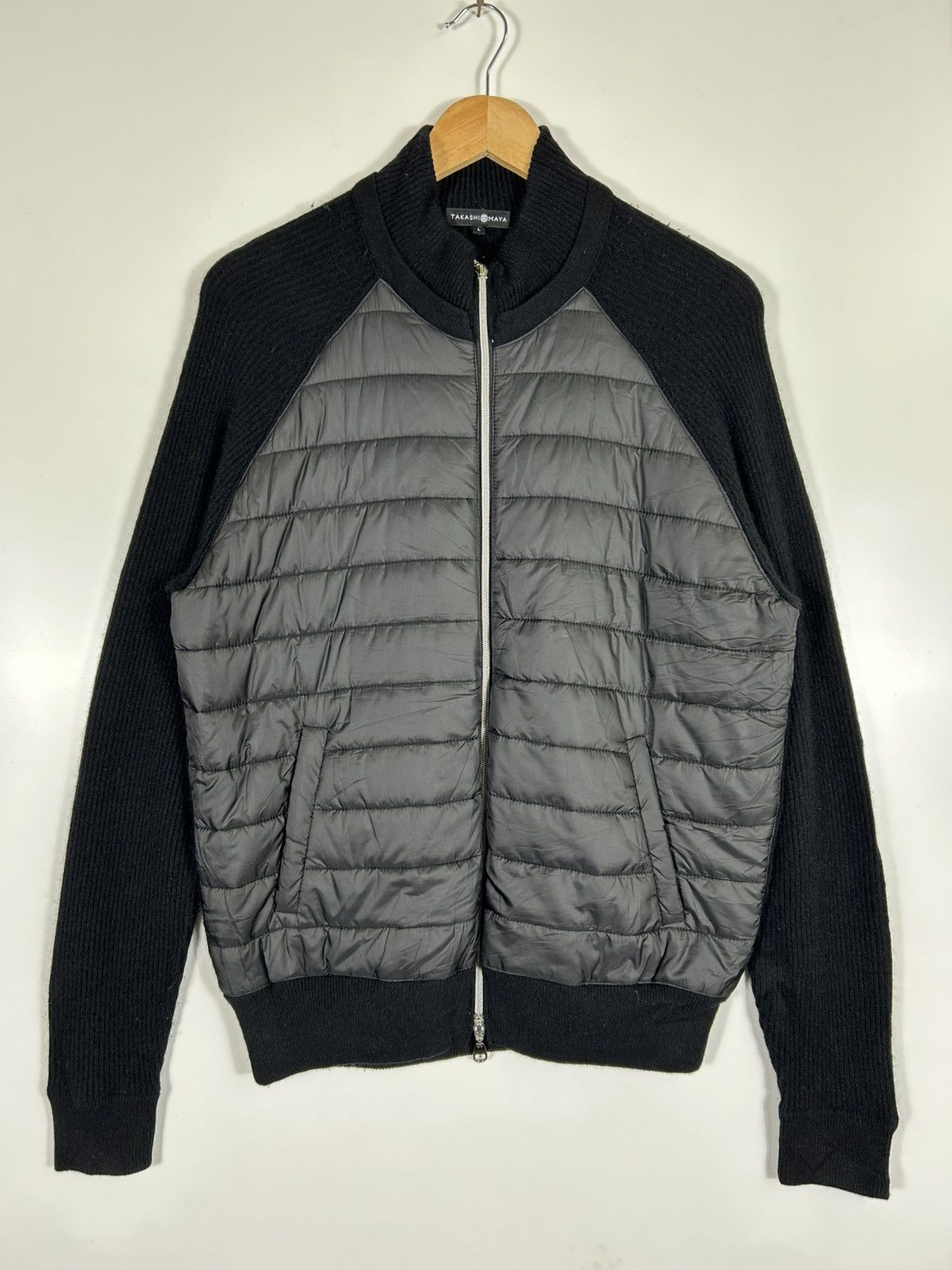 Homespun Knitwear × Japanese Brand 🔥TakashiMaya Quilted Sleeve Knit Zipper Jacket Size US L / EU 52-54 / 3 - 1 Thumbnail