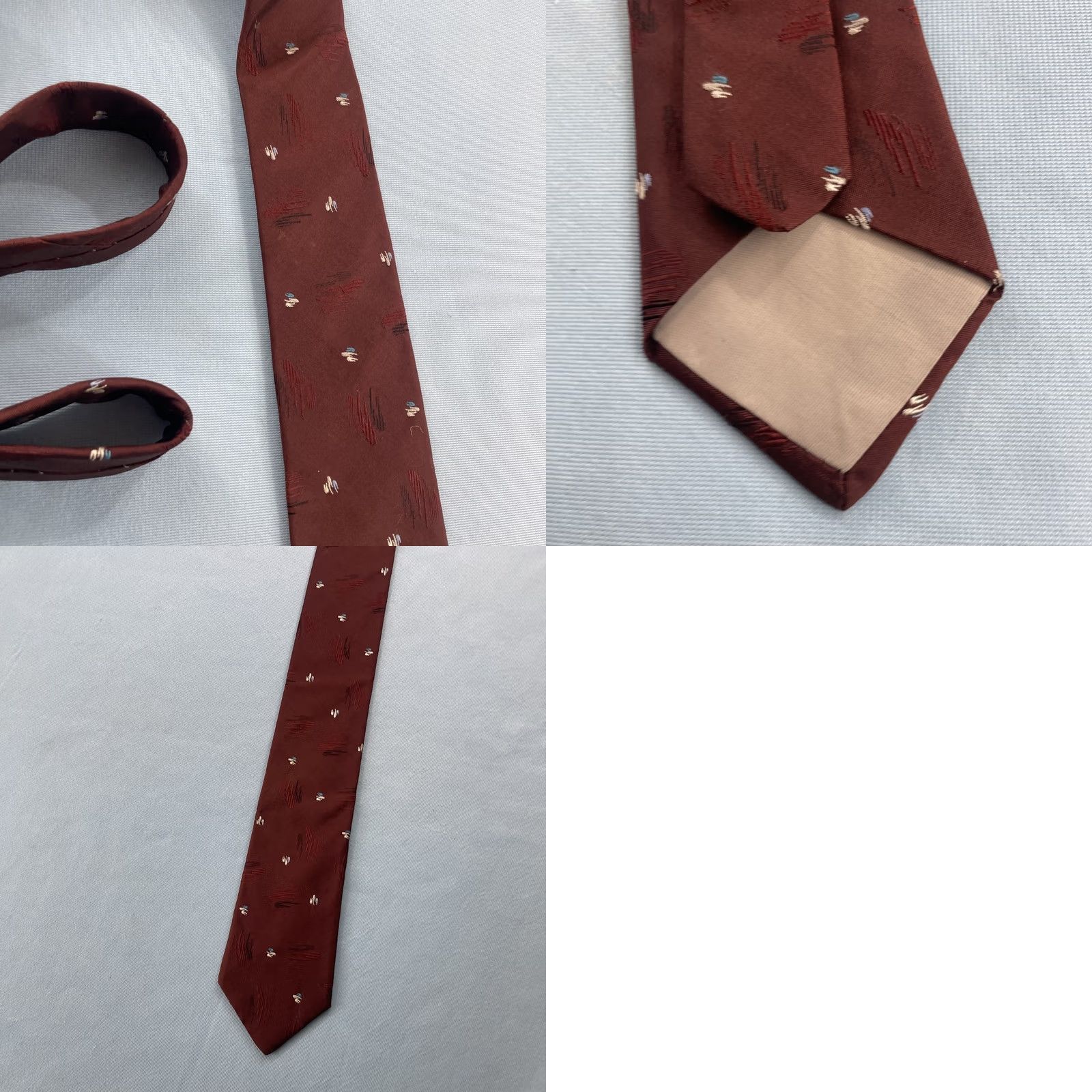 Les Hommes Pour Les Hommes Mervyn's Tie vtg 80s Woven Silk Necktie ArtDeco MCM Dot Red 3x57 Size ONE SIZE - 11 Thumbnail