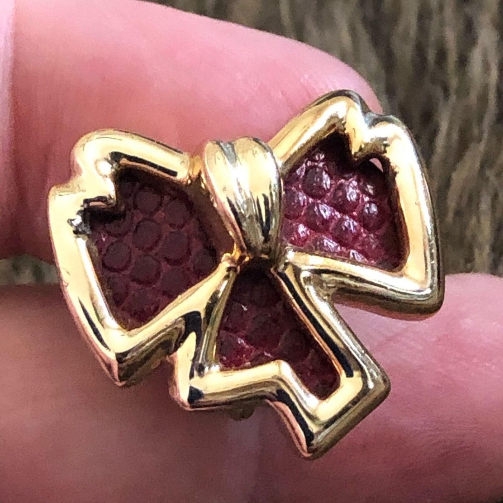 Vintage Vintage 50s red leather gold bow screw back clips Size ONE SIZE - 4 Thumbnail