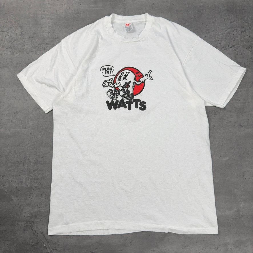 Hanes × Vintage Vintage Single Stitch Watts Plug In Middle Finger T Shirt Size US L / EU 52-54 / 3 - 1 Thumbnail