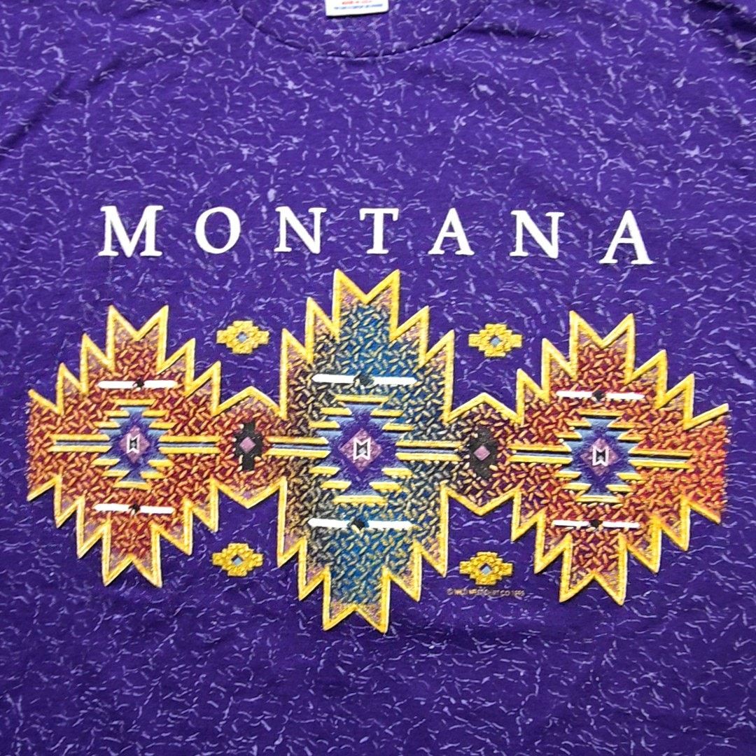Jerzees Vintage Montana Shirt Aztec Graphic Purple L AOP Tee 90s VTG Size US L / EU 52-54 / 3 - 2 Thumbnail