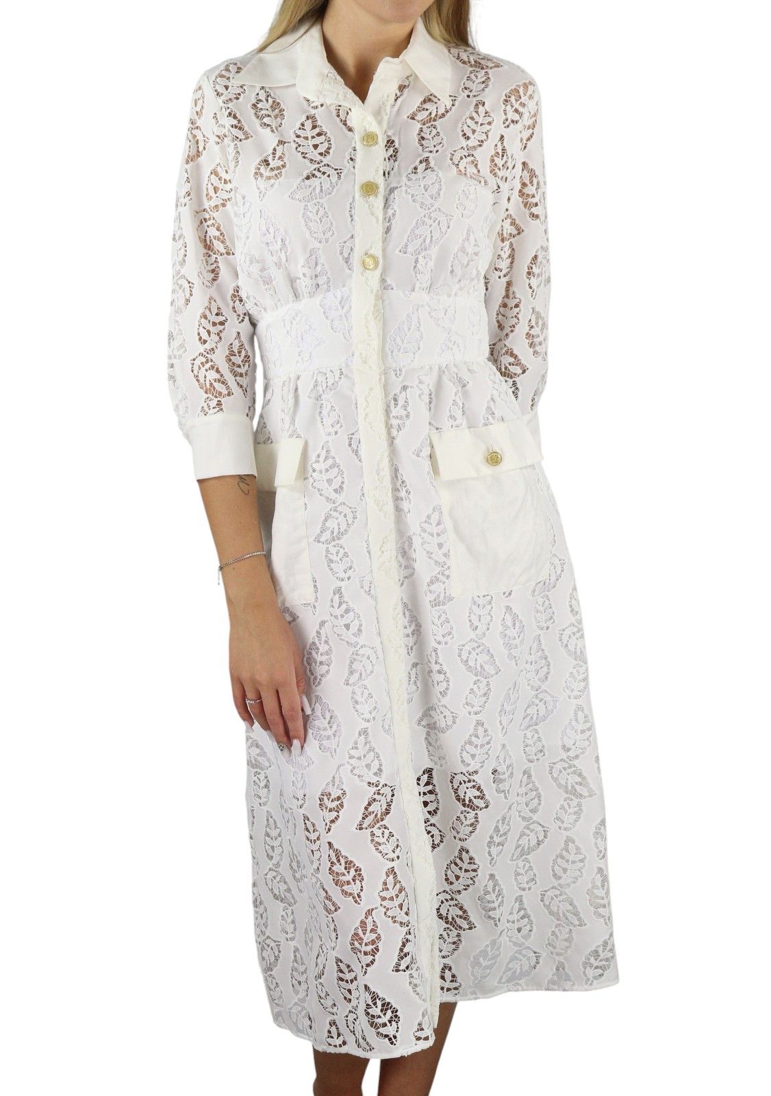Sandro 36 S White Perforated Lace Snap Buttons 3/4 Sleeve 88492 Size S / US 4 / IT 40 - 1 Thumbnail