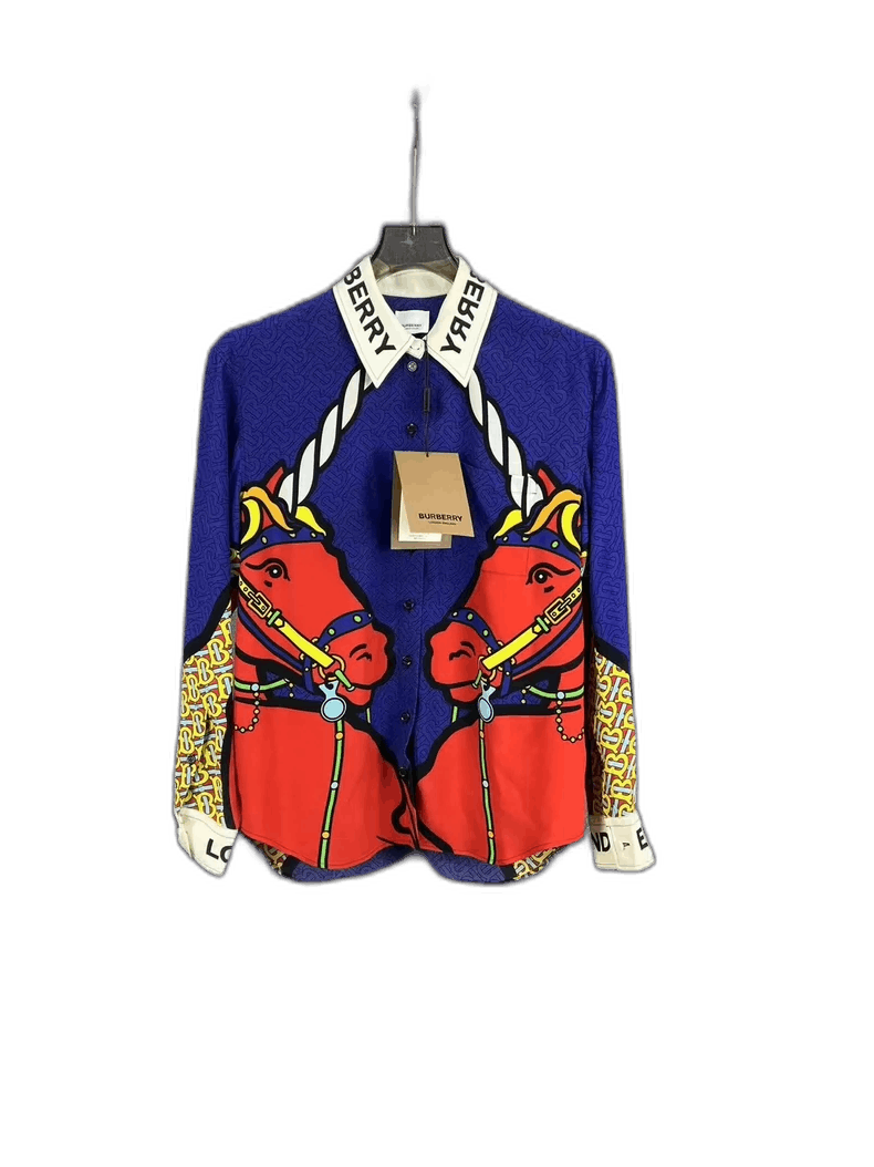 Burberry Burberry Logo Silk Shirt with Horses-yf Size US S / EU 44-46 / 1 - 1 Thumbnail