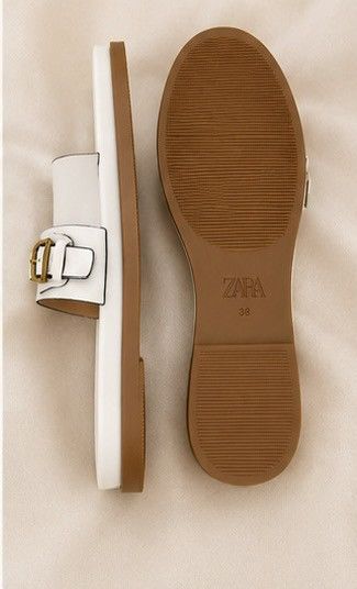 Zara Women’s White Double Buckle Flat Sandals – Minimalist Summer Size US 8 / IT 38 - 3 Thumbnail