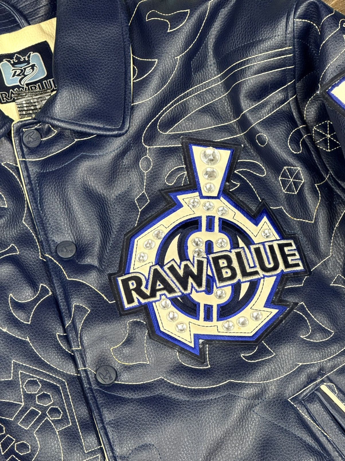 JNCO Raw Blue Ice Man Leather Varsity Jacket Size L Size US L / EU 52-54 / 3 - 7 Thumbnail