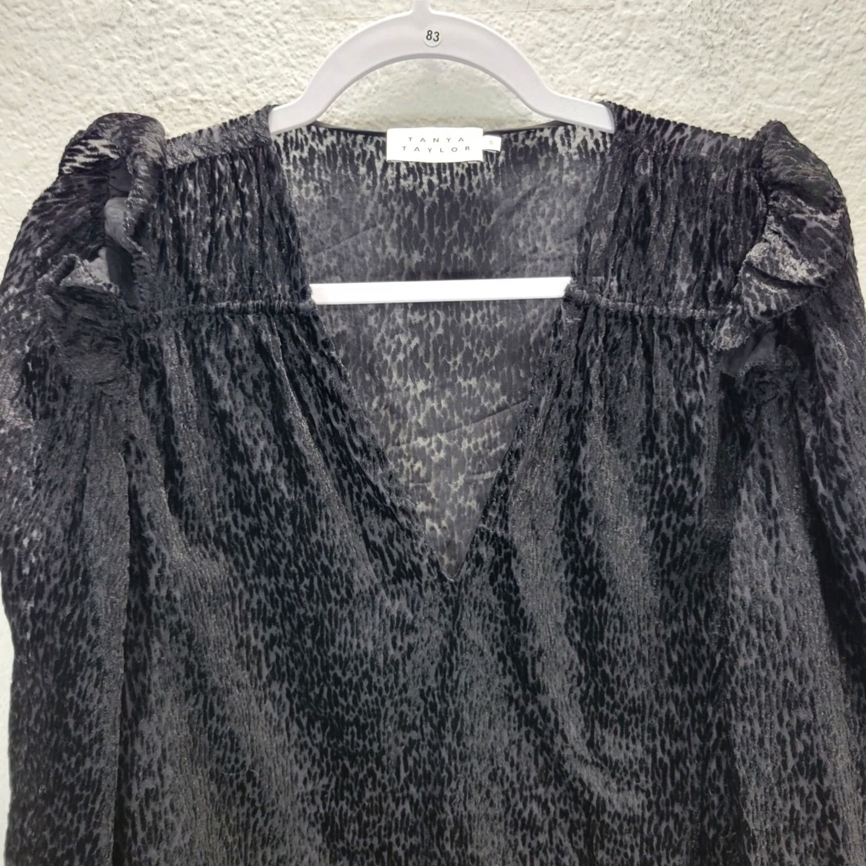 Tanya Taylor Tanya Taylor Womens Blouse Size S Black Sheer Ruffled Shoulder NWOT Size S / US 4 / IT 40 - 4 Thumbnail