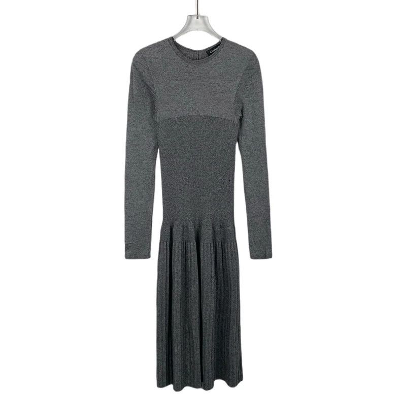 Chanel ChanelGray cotton round-neck long-sleeved knitted dress 250 Size XS / US 0-2 / IT 36-38 - 1 Thumbnail