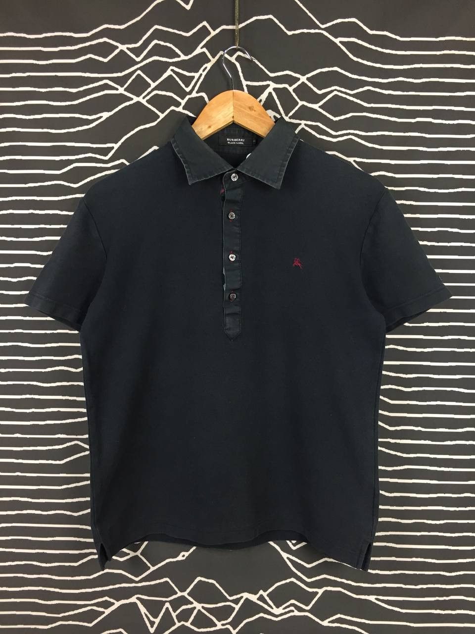Vtg Burberry Black Label Nova Check Collar Polo Tee