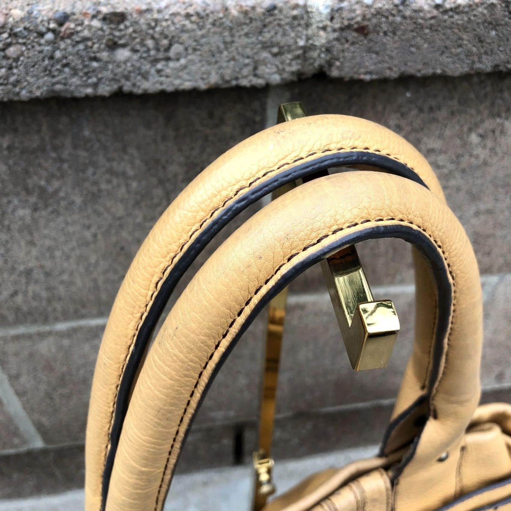 Vintage ADRIENNE VITTADINI Shoulder Hand Bag Purse Women's Tan Genuine Leather Boho - 16" W x 11" H x 7" D - Large - Shoulder Bag - Tan - Designer - Women Size ONE SIZE - 7 Thumbnail