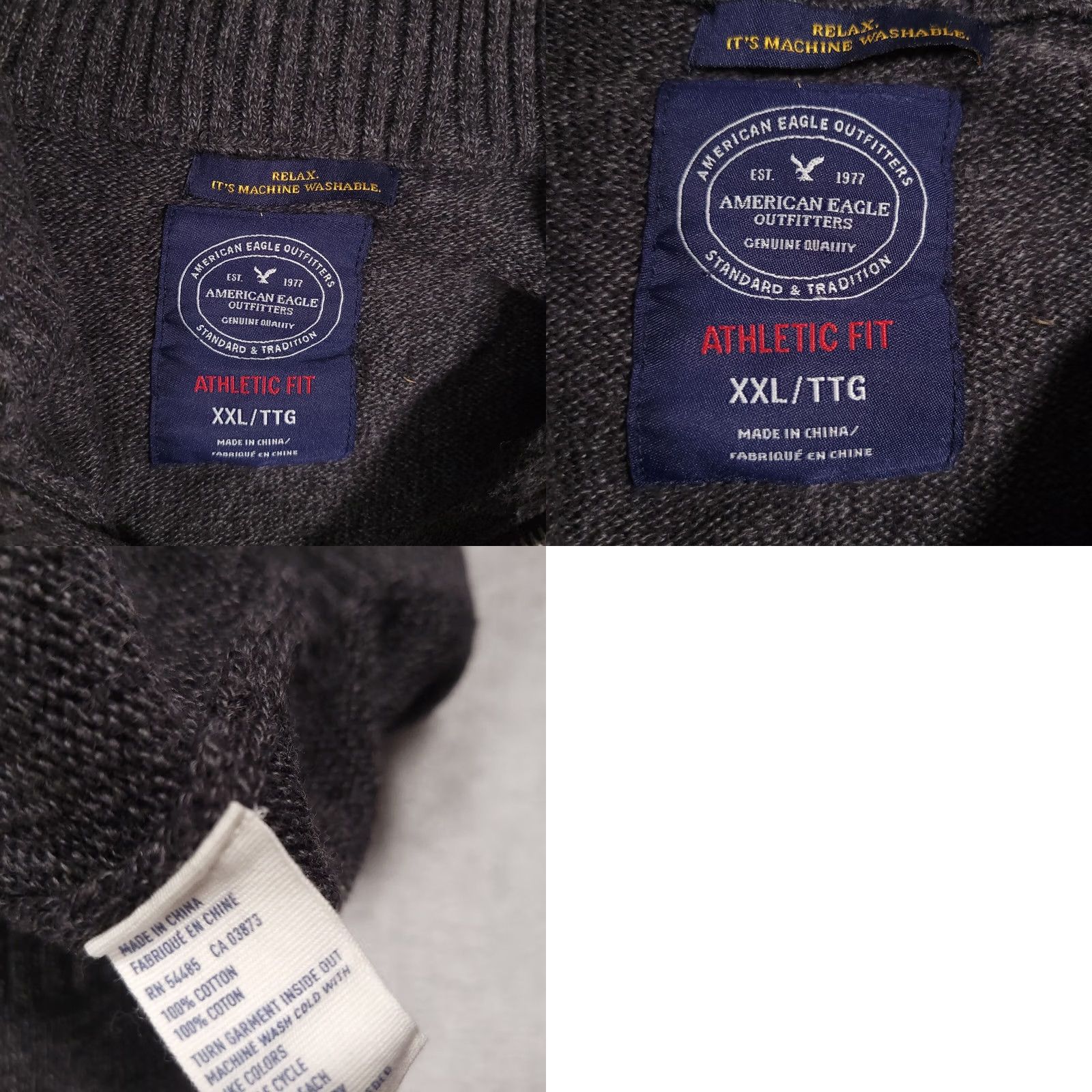 American Eagle Outfitters American Eagle 3-Button 1/4 Zip Sweater Men's XXL Grey Long Sleeve Knit Logo Shirt Size US XXL / EU 58 / 5 - 9 Thumbnail