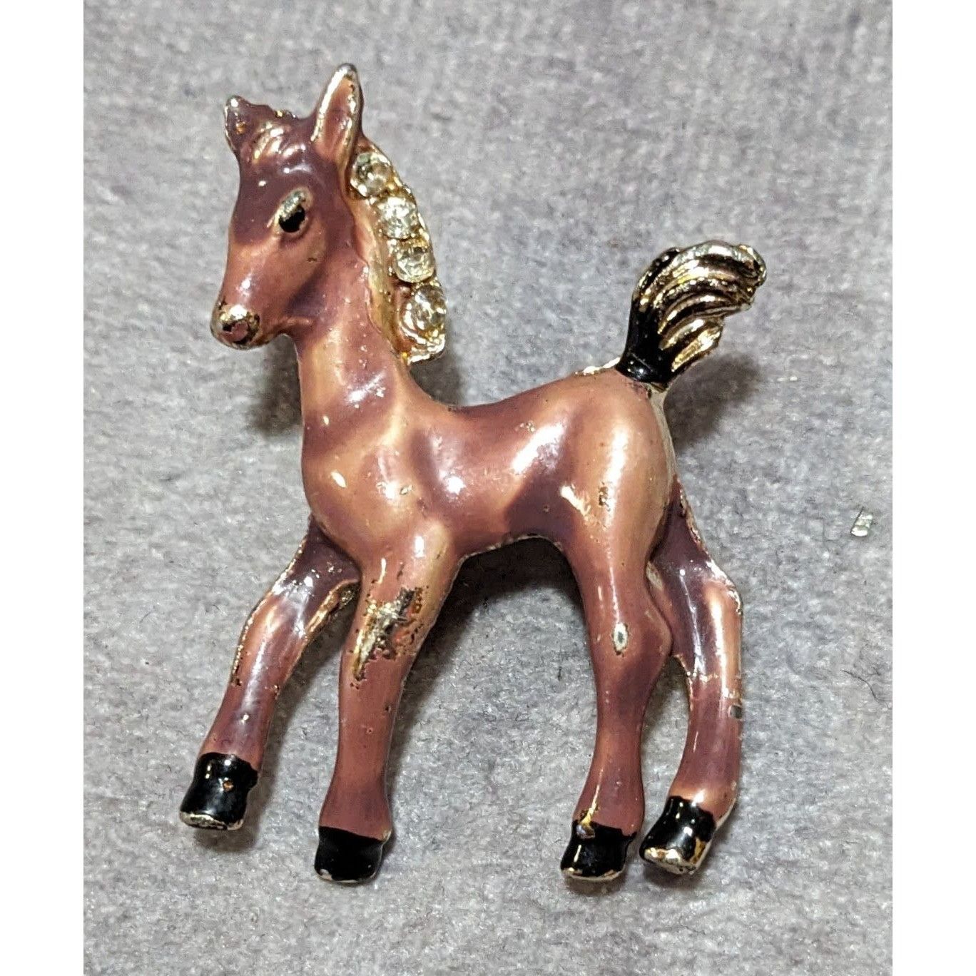 Other Vintage Horse Foal Brown Enamel Rhinestone Brooch Size ONE SIZE - 4 Thumbnail