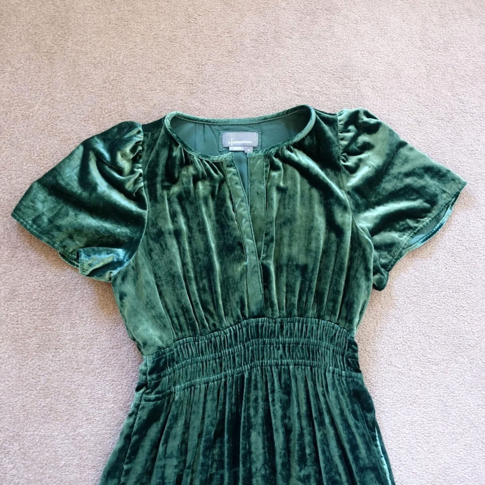 Anthropologie VINTAGE? No. Since not vintage, skip. Anthropologie Dress Womens Medium Green Velvet Maxi Puff Sleeve Pockets Formal Size M / US 6-8 / IT 42-44 - 2 Thumbnail