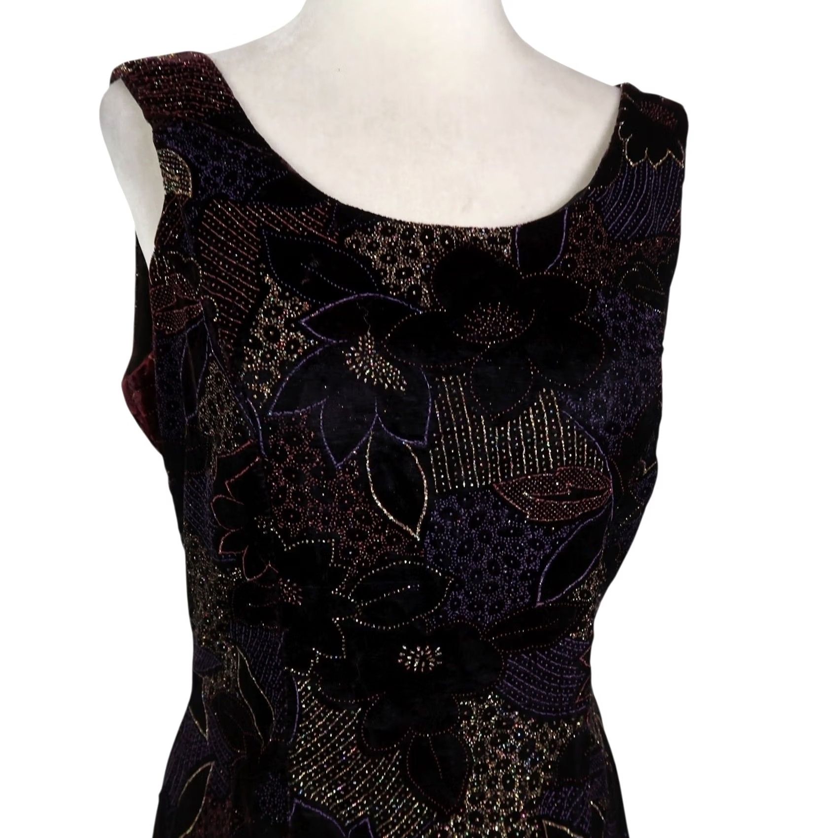 Velvet VINTAGE 90s Steppin' Out Black Velvet Glitter Rhinestone Embellished Mini Dress Size M / US 6-8 / IT 42-44 - 2 Thumbnail