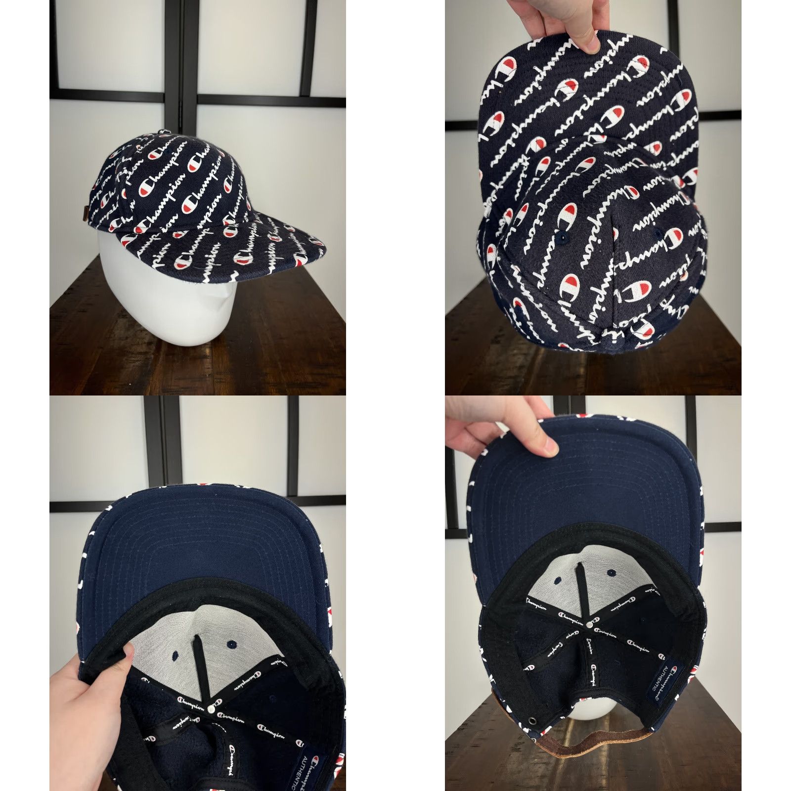 Champion CHAMPION Hat Cap One Size Blue All Over Print Logo Cotton Blend Adjustable Strapback Men Adult Golf Hat Size ONE SIZE - 7 Thumbnail