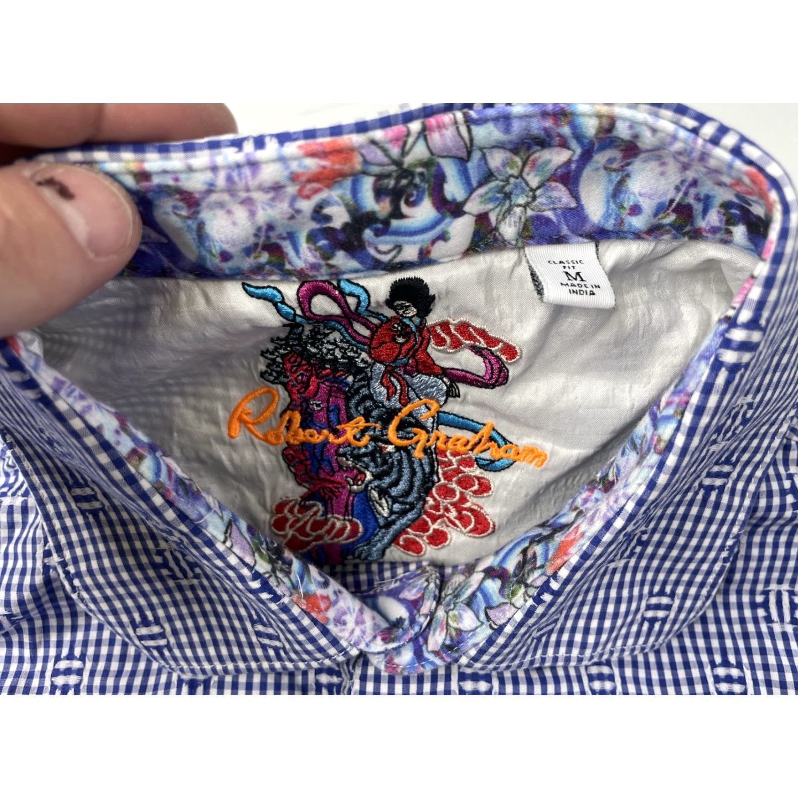 Robert Graham Robert Graham Button-Up Shirt Men Long Sleeve Floral Cotton Blue M Size Medium Pattern Floral Check Colorful Size US M / EU 48-50 / 2 - 3 Thumbnail