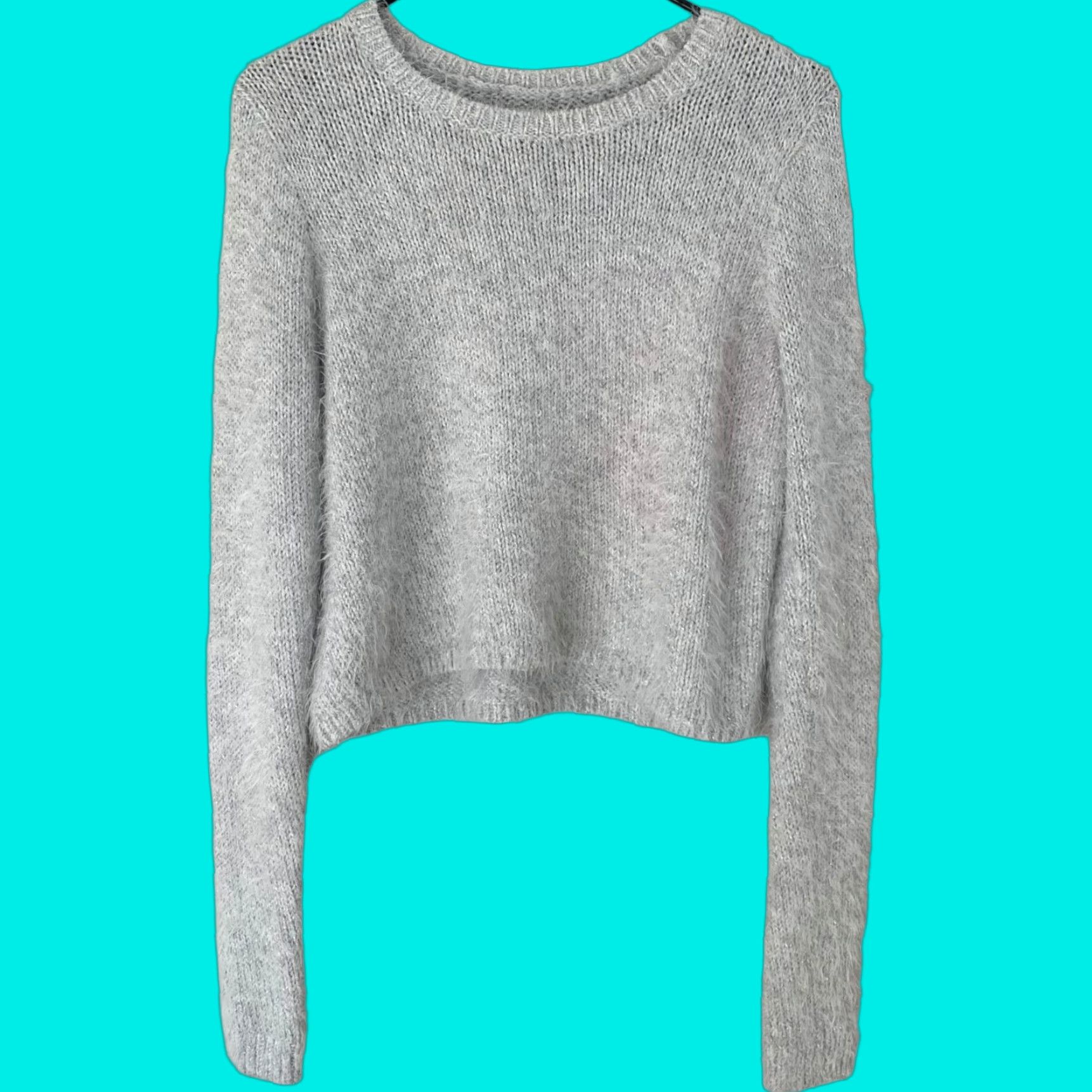 Abercrombie & Fitch Abercrombie & Fitch Cropped Fuzzy Sweater Women's Medium Gray Metallic Pullover Size M / US 6-8 / IT 42-44 - 1 Thumbnail