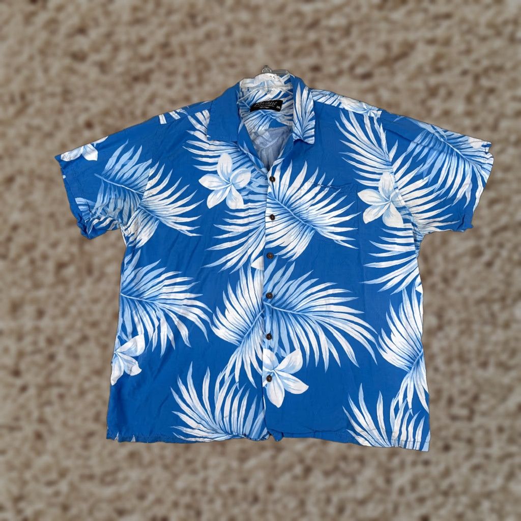 Vintage VINTAGE Favant Shirt Men 2XL XXL Blue Floral Plumeria Palm 100% Rayon Hawaiian Button Up Size US XXL / EU 58 / 5 - 1 Thumbnail