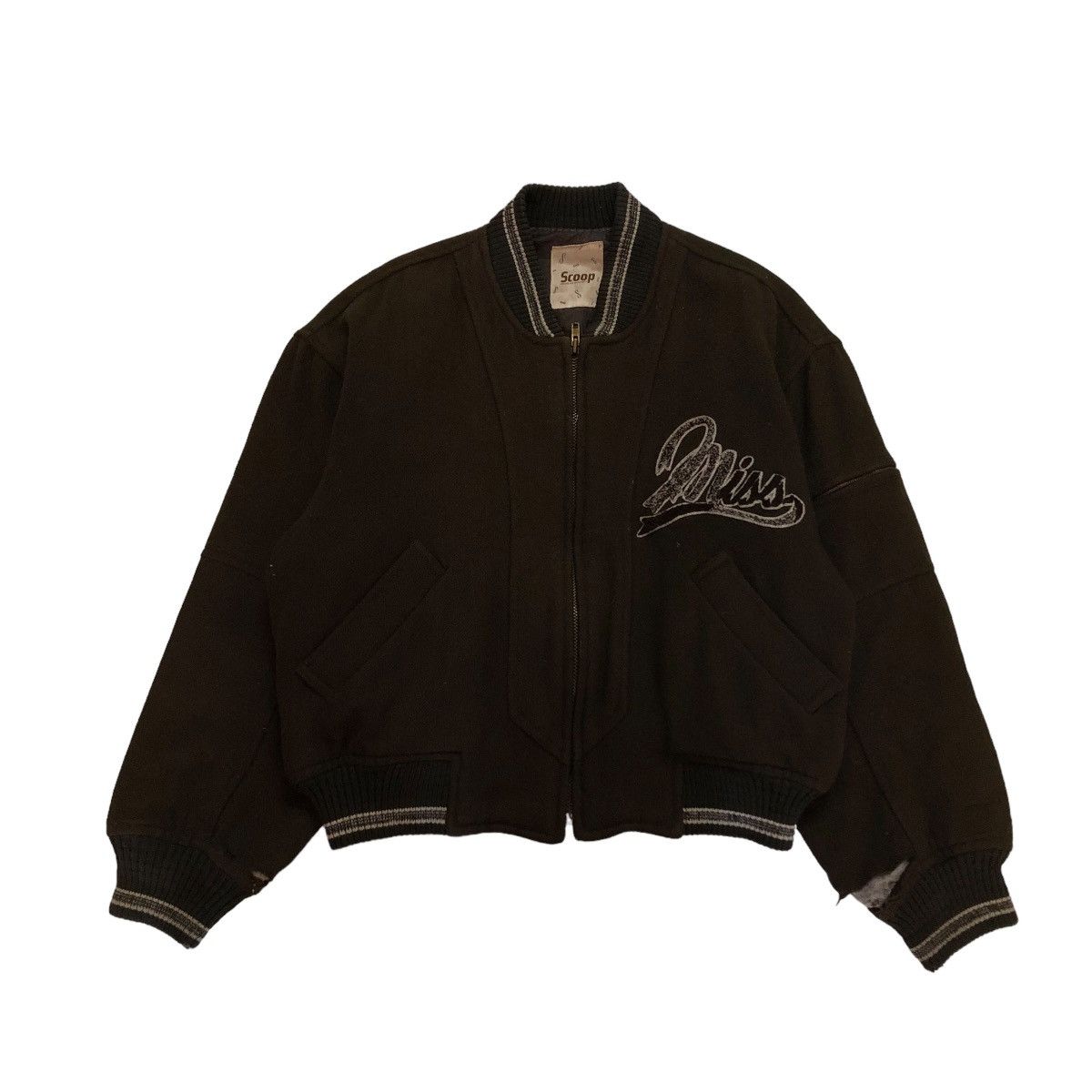 Japanese Brand 🔥VINTAGE WOOL BOMBER JACKET SCOOP SPELL OUT ISSEY MIYAKE Size US M / EU 48-50 / 2 - 1 Thumbnail