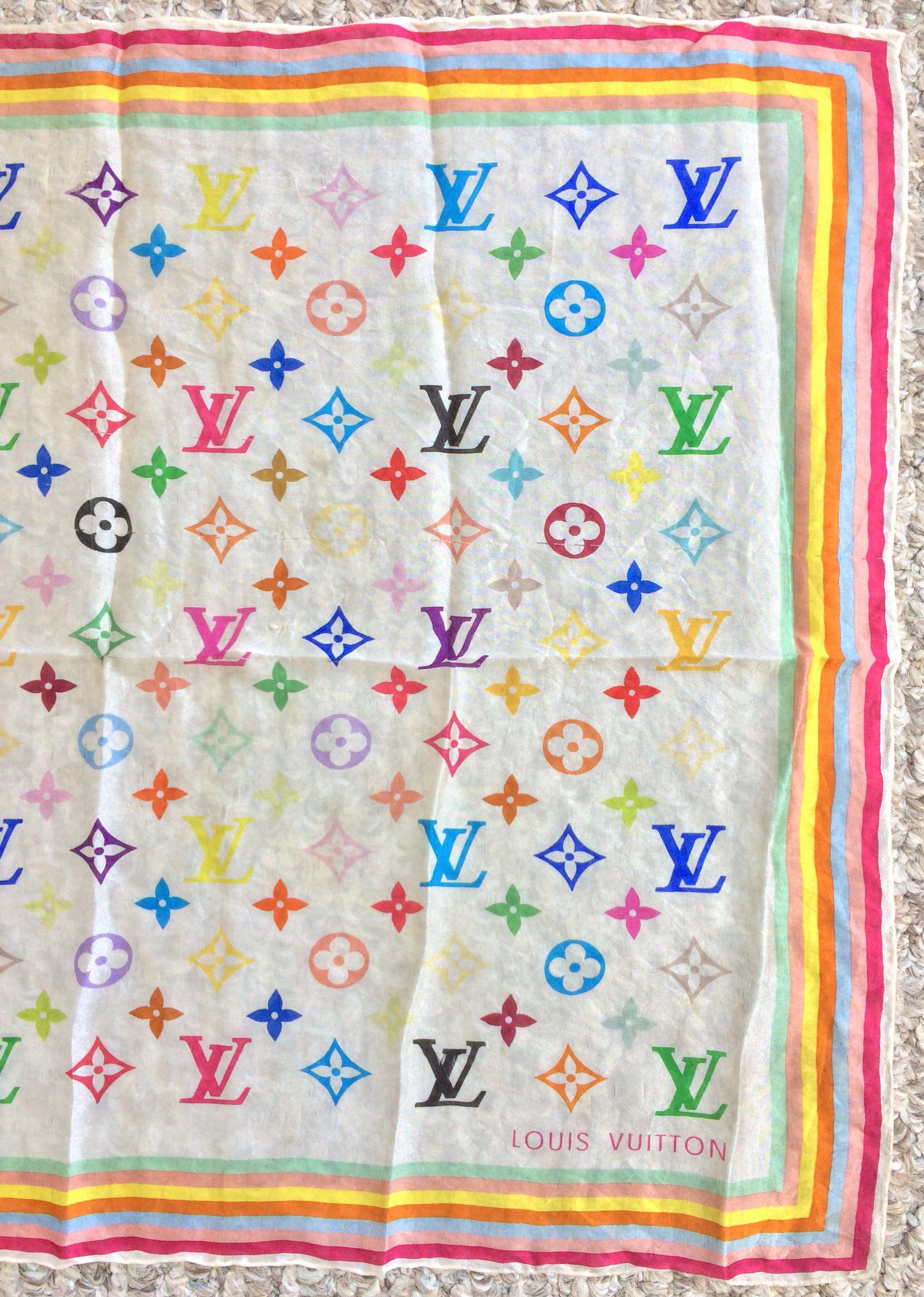 Louis Vuitton × Takashi Murakami S/S 2003 Louis Vuitton Murakami Monogram Silk Scarf Size ONE SIZE - 3 Thumbnail