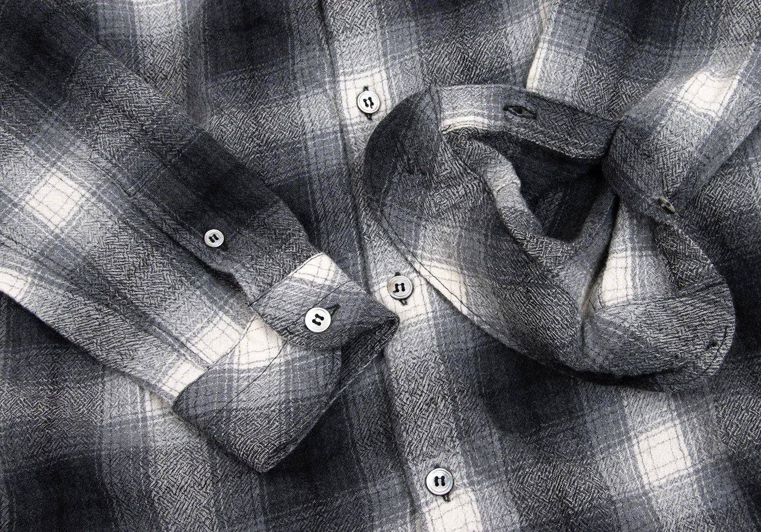 Ganryu Wool Ombre Check Flannel Shirt in Gray Off, Size S Size US S / EU 44-46 / 1 - 7 Thumbnail
