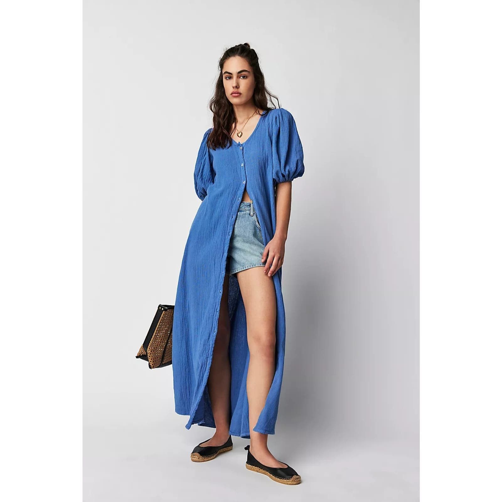image of New Free People Jen's Pirate Booty Paraguay Maxi Gown $252 in Blue, Women's (Size Large)