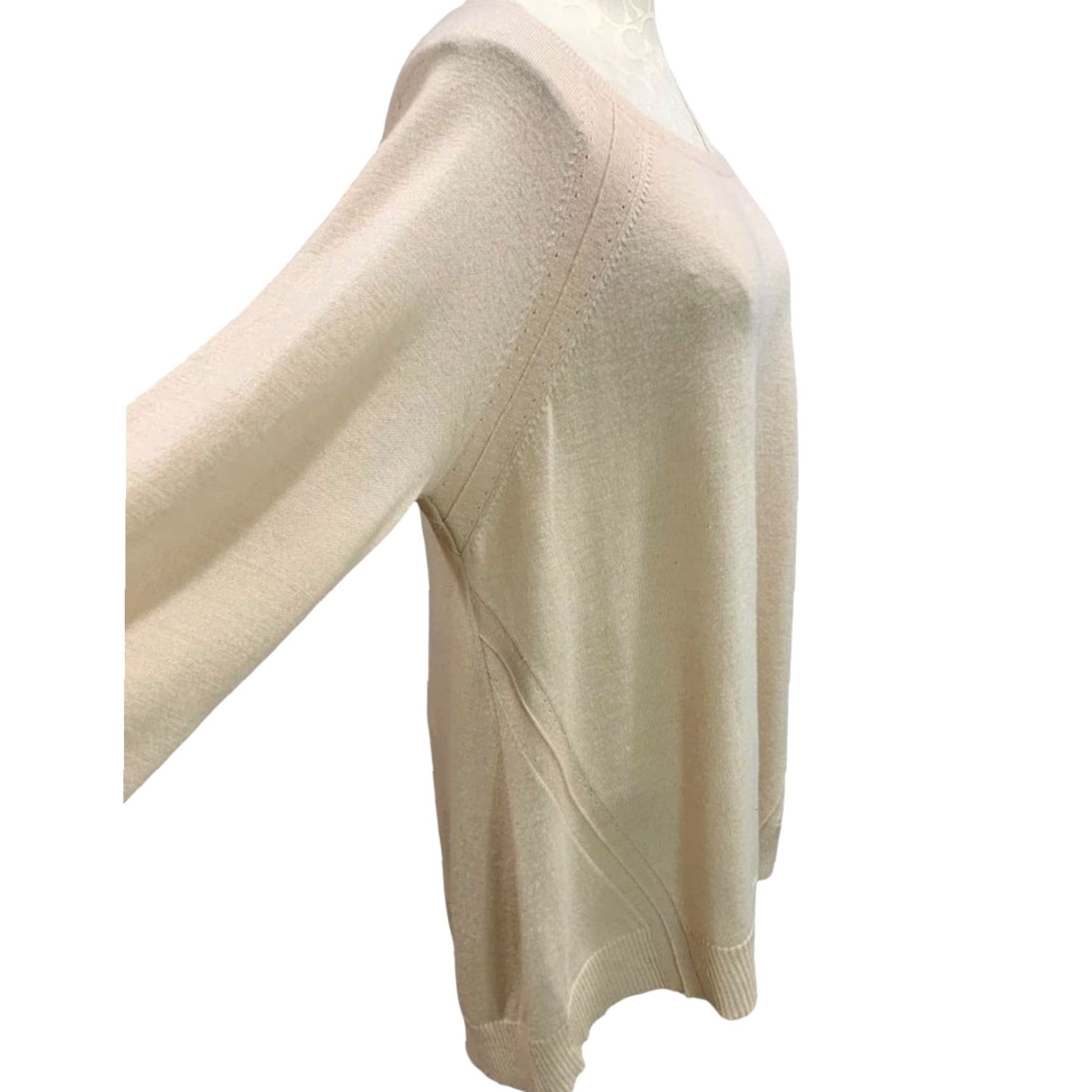 Eileen Fisher Womens Sweater Italian Yarn Beige Lightweight XL