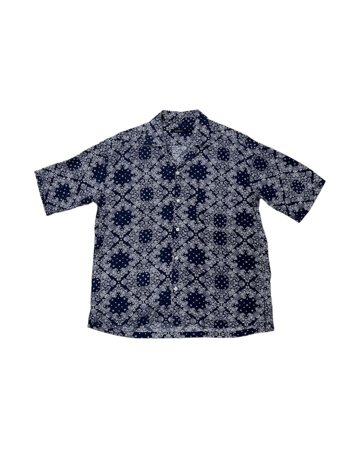 image of Beauty Beast x Rageblue Beautiful Rageblue Bandana/paisley Open Collar Shirt in Dark Blue (Size Med