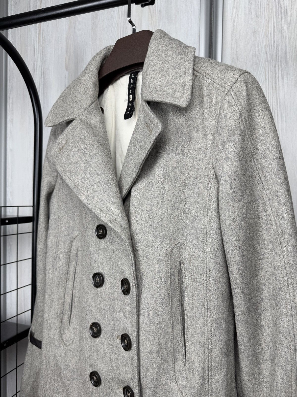 Other ChatCwin Grey Wool Double-Breasted Coat leather trim size 46 Size L / US 10 / IT 46 - 4 Thumbnail
