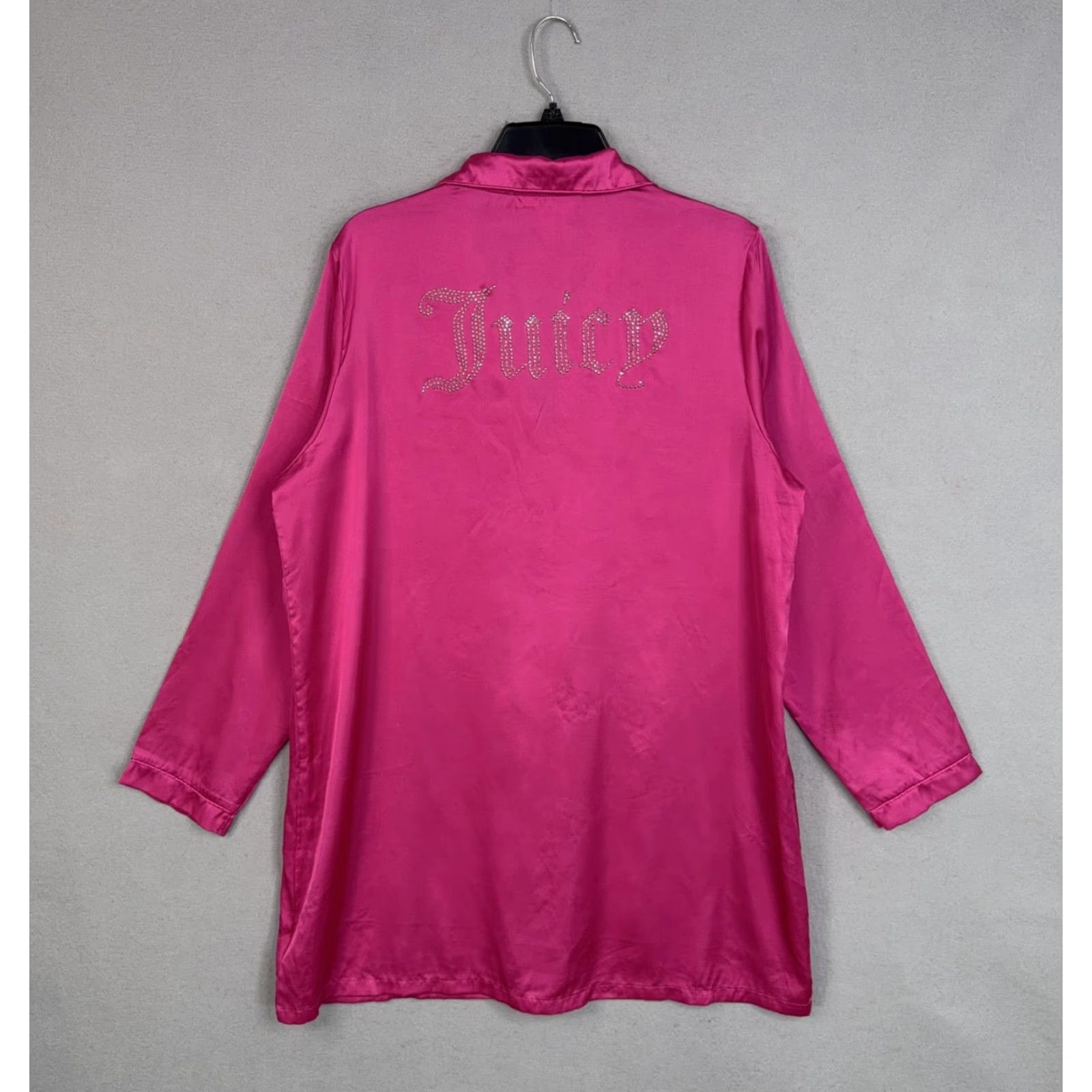 Juicy Couture Juicy Couture Sleepshirt Womens XL Pink Satin Button Front Rhinestone Logo Size XL / US 12-14 / IT 48-50 - 2 Thumbnail