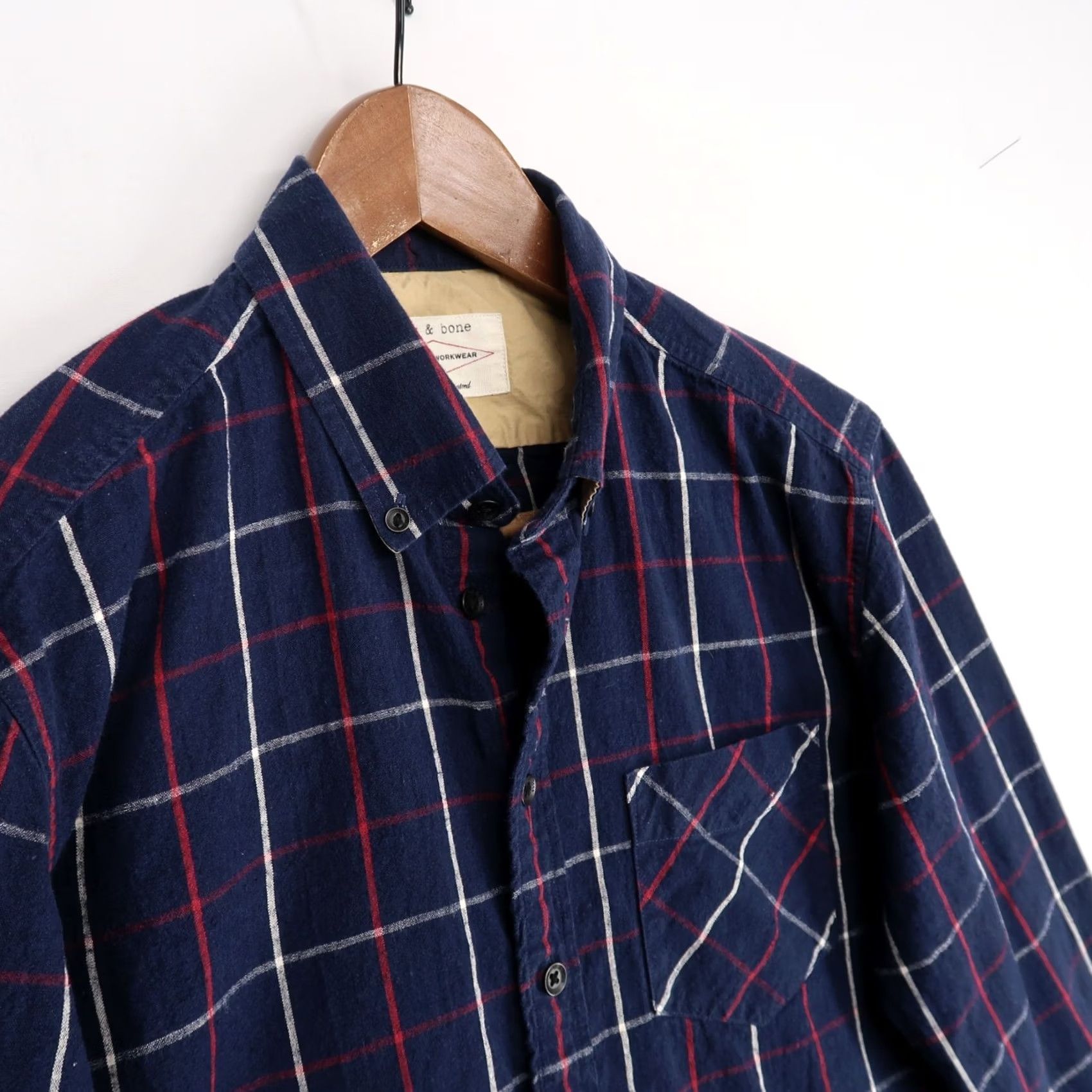 Rag & Bone rag & bone Tailored Workwear Shirt Mens S Navy Blue Plaid Linen Cotton Button Size US S / EU 44-46 / 1 - 3 Thumbnail