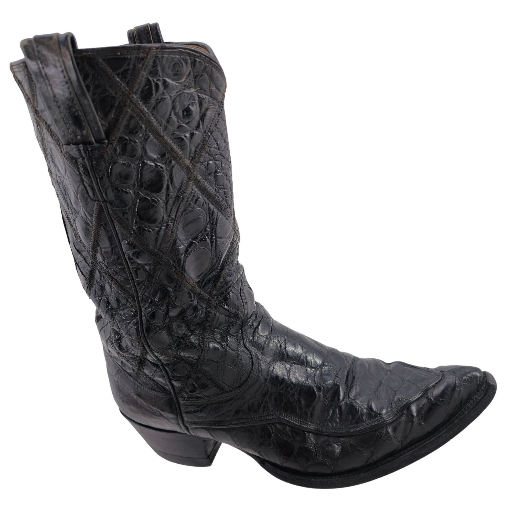 Tony Lama Vintage 1950s Full Alligator Tony Lama Men 8D Black Leather Size US 8 / EU 41 - 1 Thumbnail
