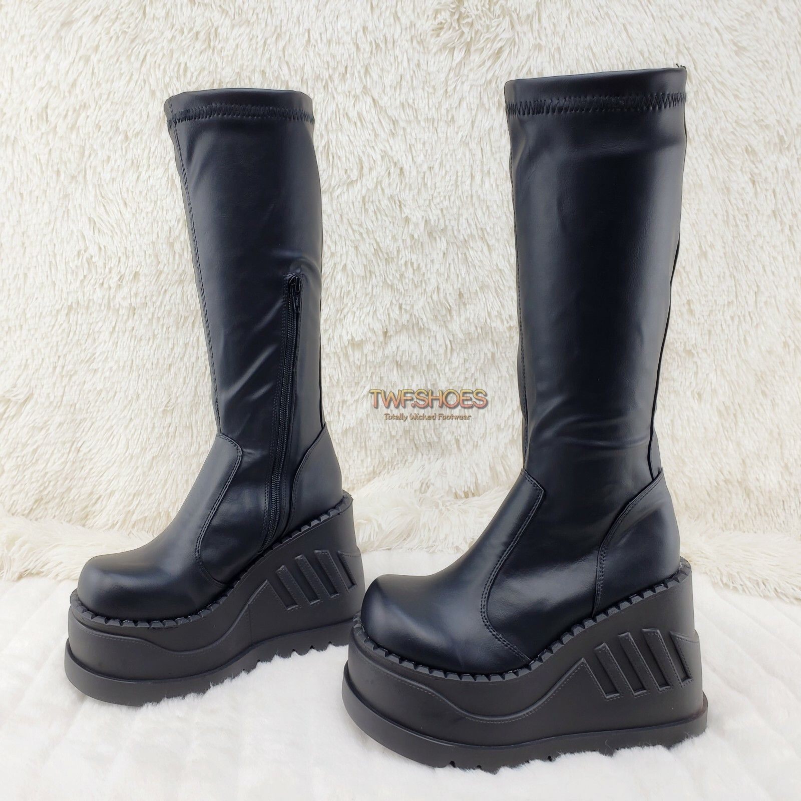 Other Stomp 200 65 Black Matte Platform Wedge Heel Knee Boots NY S Size US 9 / IT 39 - 2 Thumbnail