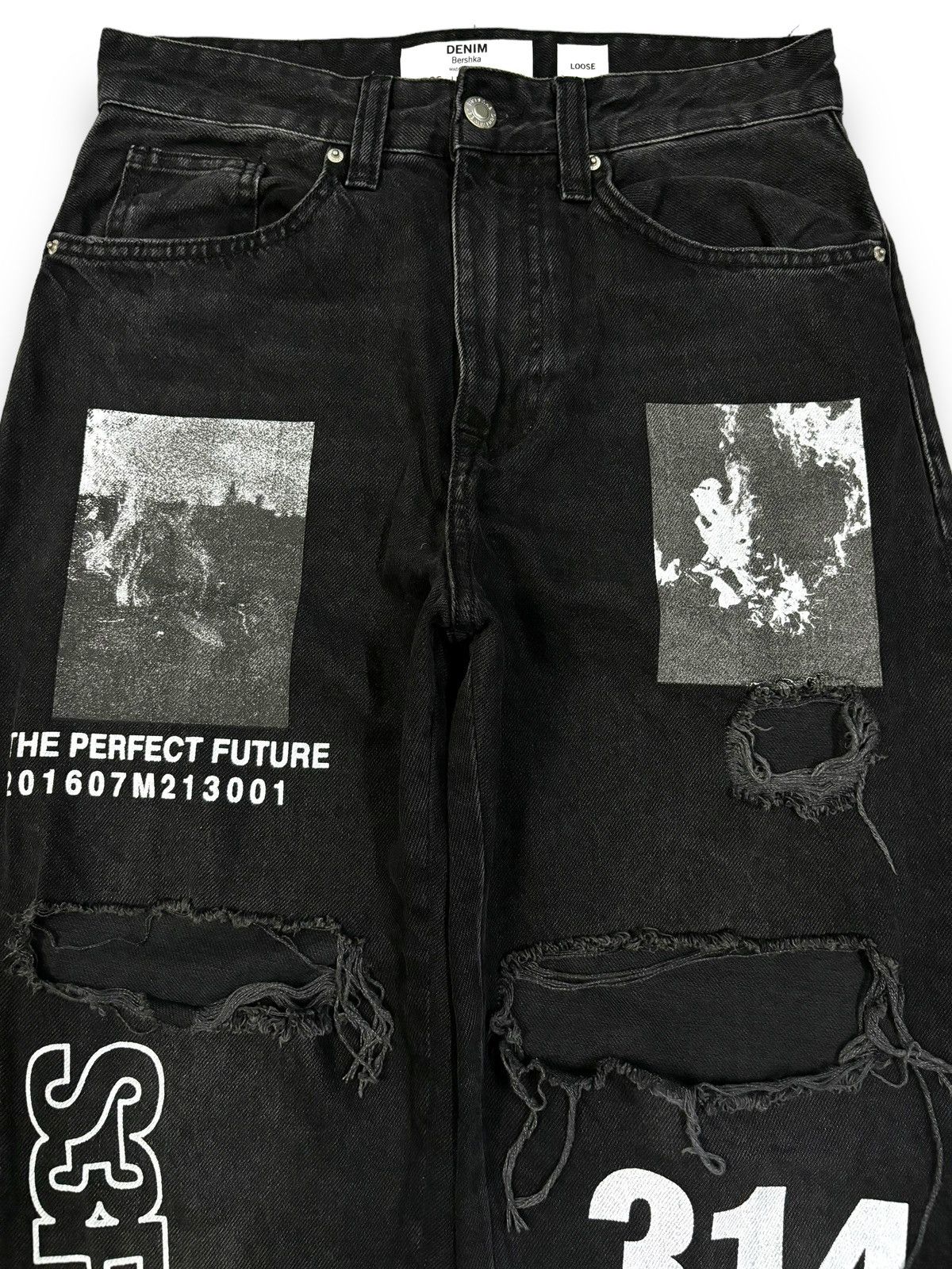 JNCO Bershka Black Faded Baggy Tapered Distressed Grunge Jeans Size US 30 / EU 46 - 5 Thumbnail