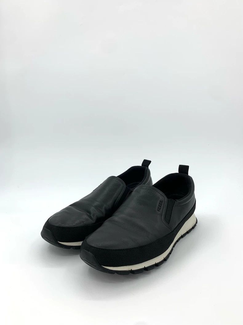 Prada Prada Size 43.5 Logo letter black leather one-foot casual l Size US 10.5 / EU 43-44 - 1 Thumbnail