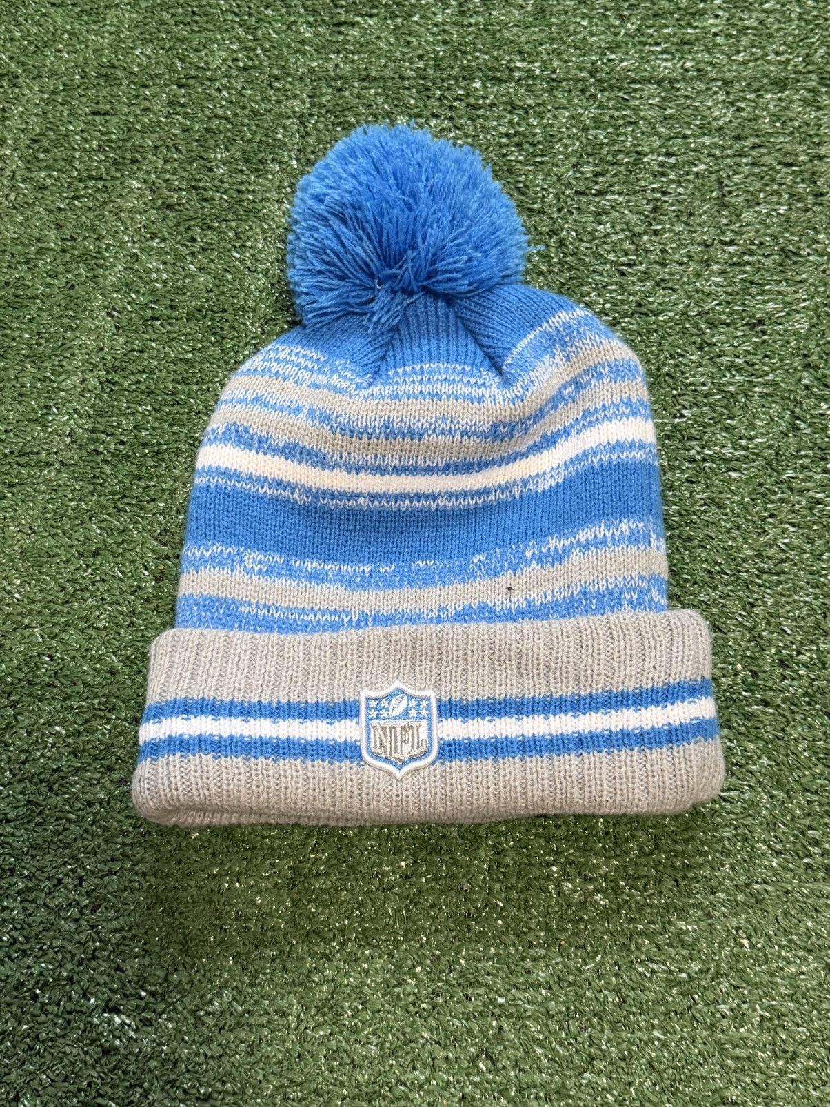 New Era Detroit Lions Hat Beanie Knit Pom Mens One Size Blue NFL Size ONE SIZE - 2 Thumbnail
