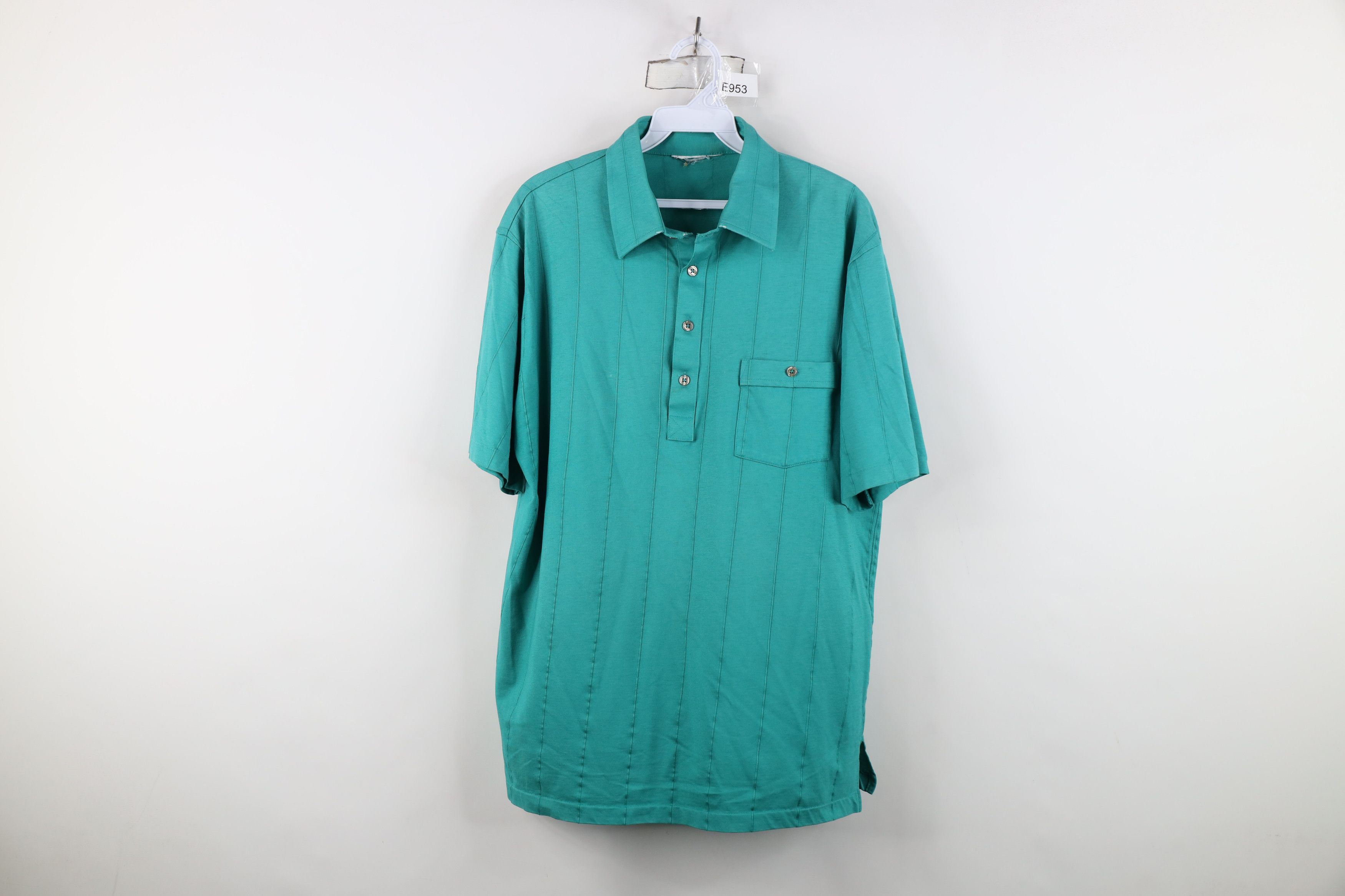 Vintage Vintage 90s Streetwear Striped Knit Golf Polo Shirt Teal Size US L / EU 52-54 / 3 - 1 Thumbnail
