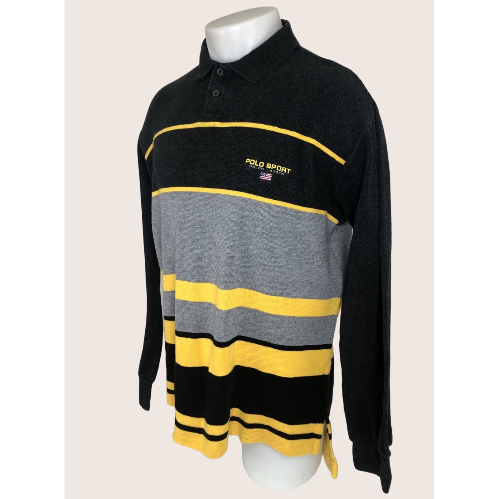 Polo Ralph Lauren POLO SPORT / RALPH LAUREN Embroidered Flag Waffle-Knit Rugby Sweater Men's L Gray Cotton Pullover Shirt Size US L / EU 52-54 / 3 - 1 Thumbnail