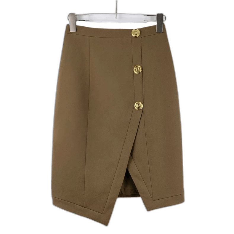 Balmain Balmain Brown Button Detail Wool Skirt Size 36" / US 14 / IT 50 - 1 Thumbnail