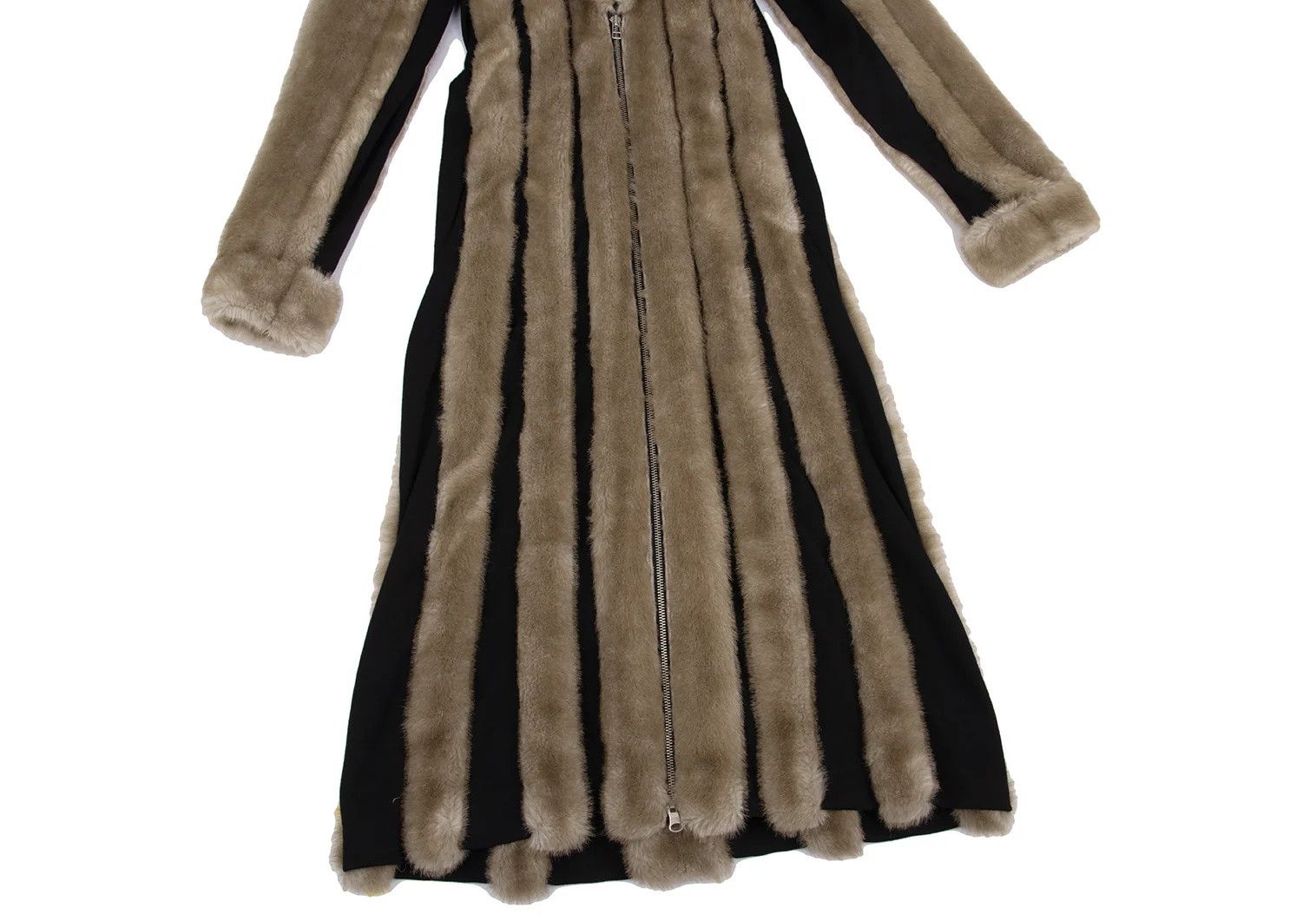 Jean Paul Gaultier Fur Striped Double Zip Coat in Beige and Black Size US XXL / EU 58 / 5 - 7 Thumbnail