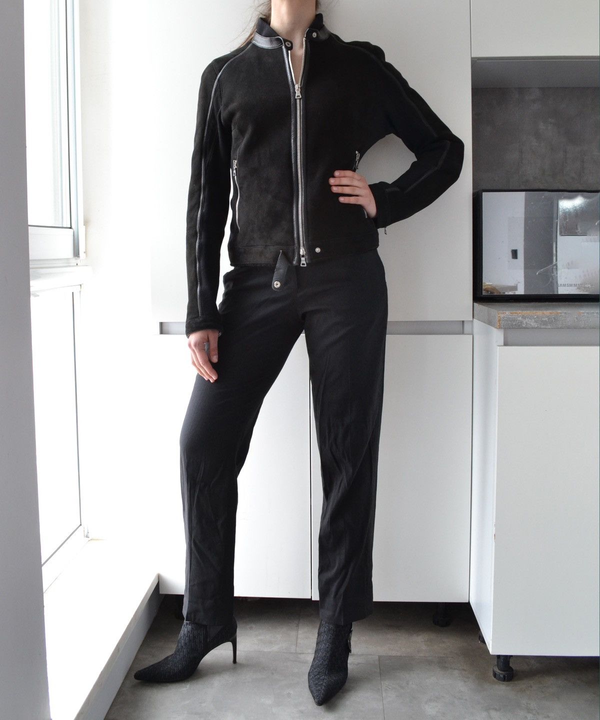 Prada PRADA Leather Jacket Black Zip Sheep Fur Shearling Bomber Size M / US 6-8 / IT 42-44 - 5 Thumbnail