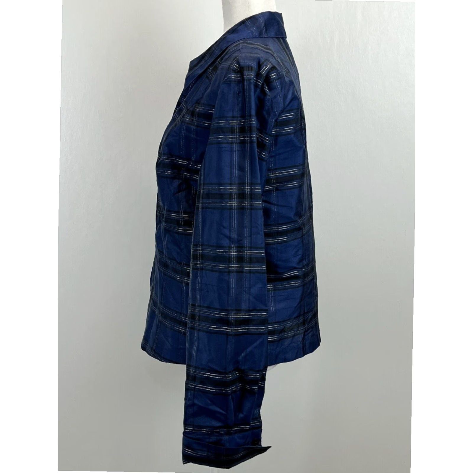 Coldwater Creek Coldwater Creek Silk Blend Plaid Blouse Shirt Women's Large Blue Long Sleeve Full Zip Size L / US 10 / IT 46 - 2 Thumbnail