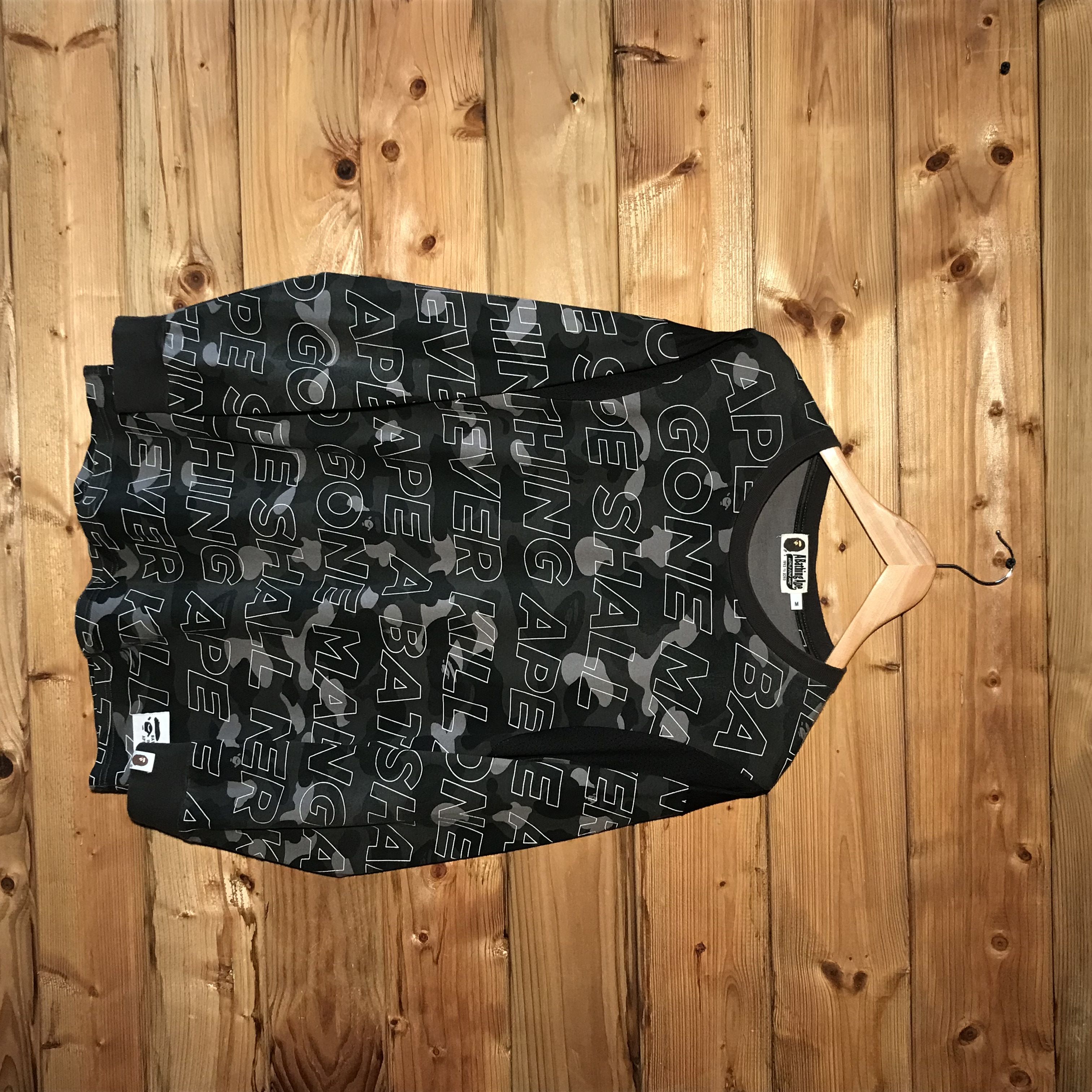 image of Bape By A Bathing Ape Text Color Camo Aop Long Sleeve Tee in Black, Men's (Size Medium)