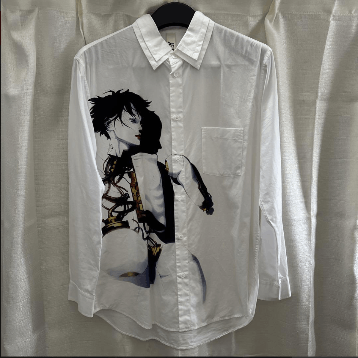 image of Groundy x Yohji Yamamoto Ground Y X Ghost In The Shell Innocence Button-Up in White (Size Large)