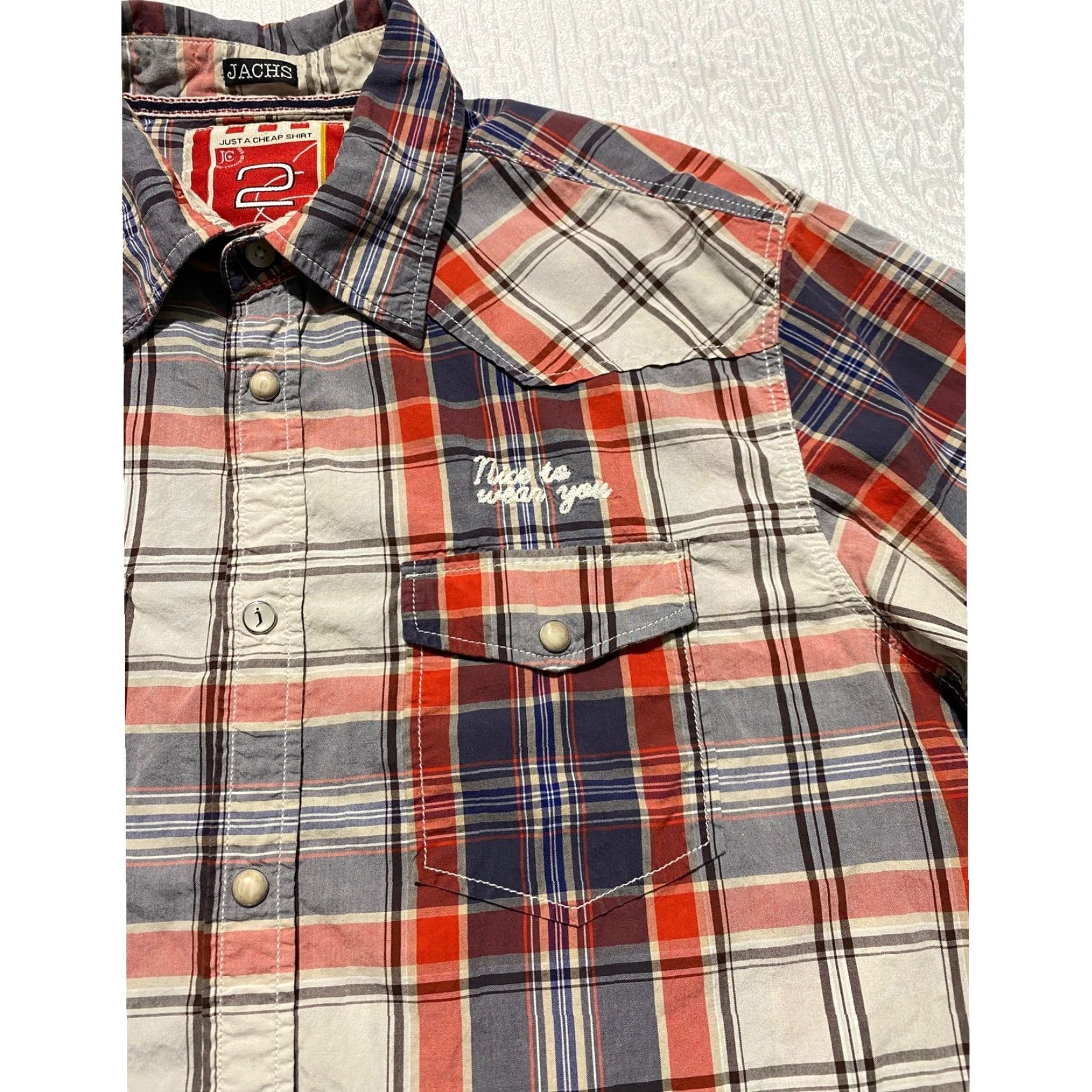 Vintage JACHS NY Mens Large Plaid Western Pearl Snap Button Down Shirt Red Blue Cotton Size US L / EU 52-54 / 3 - 5 Thumbnail