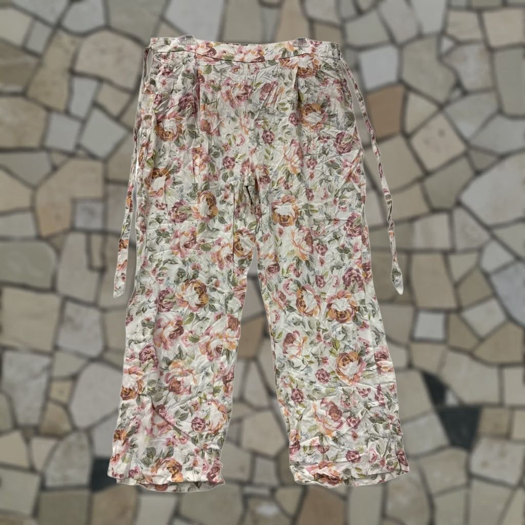 Vintage Jules & Leopold Floral Wide-Leg Rayon Pants Tie Waist Women XL White Dress Pants Size 40" / US 18 - 1 Thumbnail