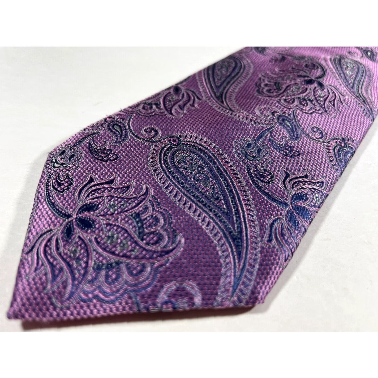 Canali Canali Men’s Silk Tie Woven Paisley Purple Made in Italy Long 64.25" Wide 3.5" Luxury Designer Necktie Mens Size ONE SIZE - 4 Thumbnail