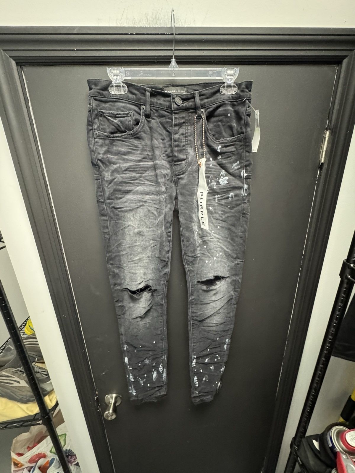 Purple Brand Purple Brand Resin Knee Slit Skinny Jeans Black Size US 30 / EU 46 - 1 Thumbnail