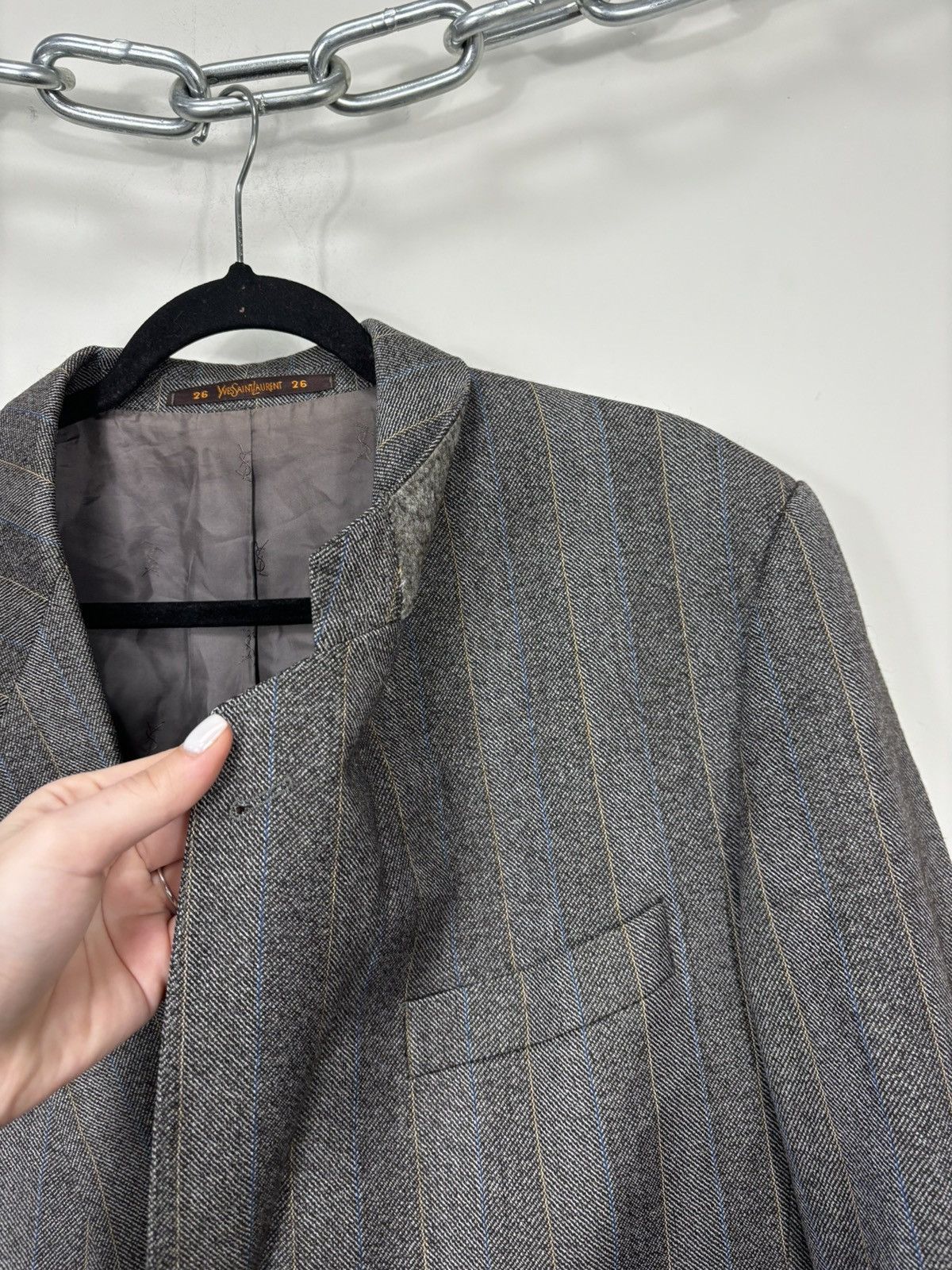 Vintage Vintage Yves Saint Laurent Striped Formal Luxury Wool Blazer Size 44R - 6 Thumbnail