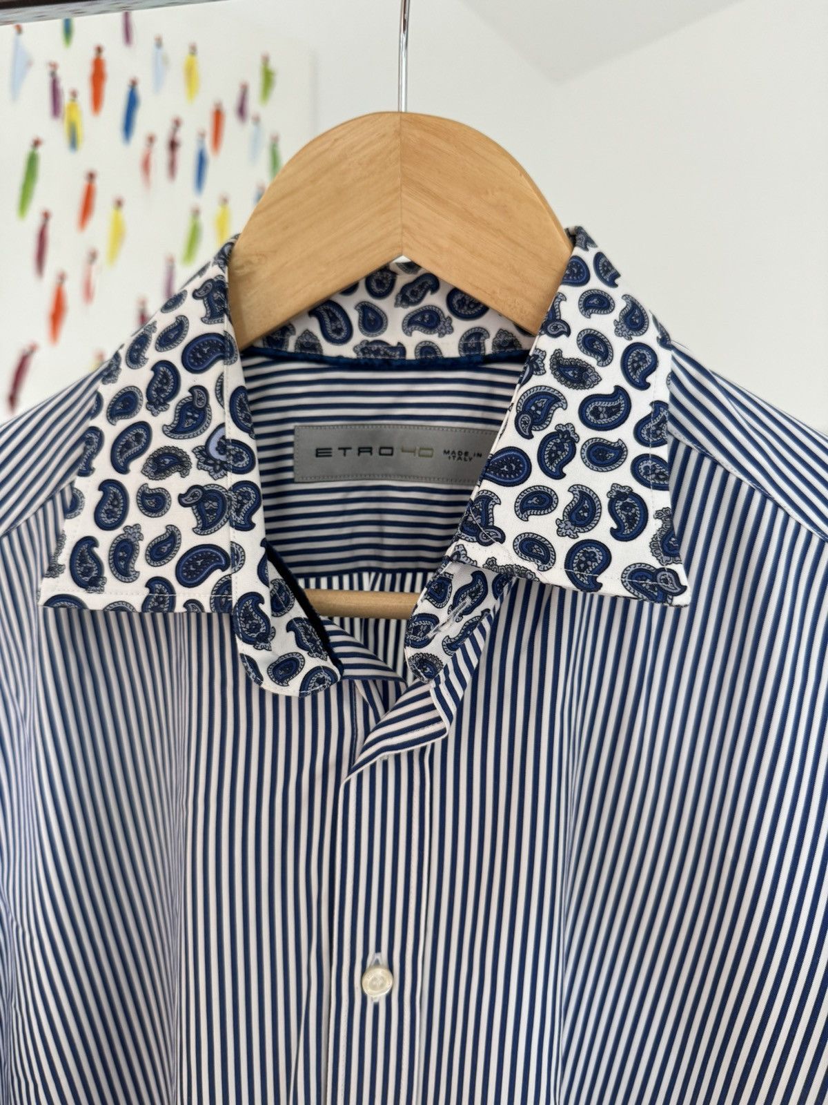 Etro Striped Button Down with Paisley Collar and Cuffs Size 40R - 2 Thumbnail