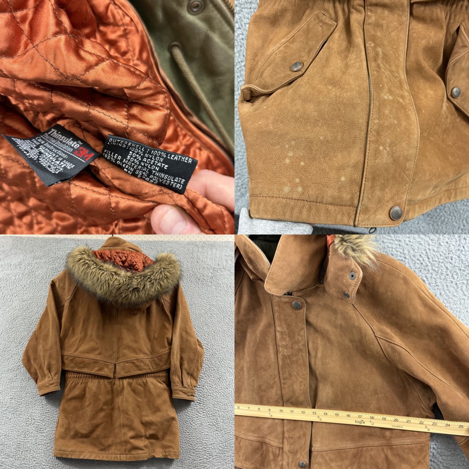 Vintage Adventure Bound Wilsons Coat Womens Medium Brown Leather Suede Hooded Parka Jacket Coat Size M / US 6-8 / IT 42-44 - 8 Thumbnail